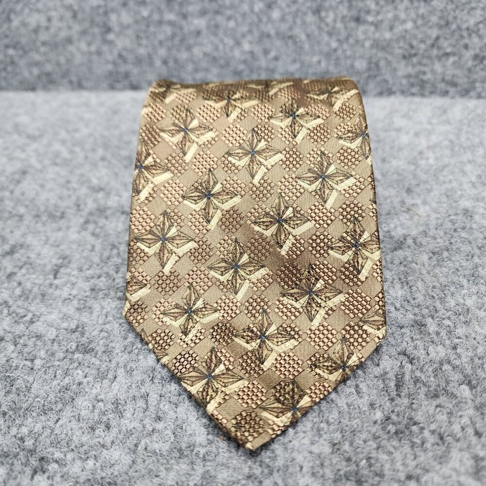 Ermenegildo Zegna Italy Silk Tie‎ Woven Silk Necktie Luxury Brown Gold $395